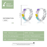Rainbow Heart Hoop Earrings 925 Sterling Silver Colorful Enamel Round Earrings