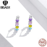Rainbow Heart Hoop Earrings 925 Sterling Silver Colorful Enamel Round Earrings