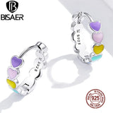 Rainbow Heart Hoop Earrings 925 Sterling Silver Colorful Enamel Round Earrings