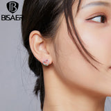 Sterling Silver Rainbow Heart Stud Earrings Colorful Zircon Jewelry