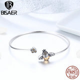 925 Silver Crystal Bee Honeycomb Bracelet Adjustable Opening Women Jewelry