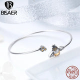 925 Silver Crystal Bee Honeycomb Bracelet Adjustable Opening Women Jewelry