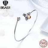 925 Silver Crystal Bee Honeycomb Bracelet Adjustable Opening Women Jewelry