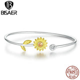 925 Silver Daisy Flower Zircon Bracelet Adjustable Women Fine Jewelry
