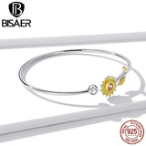 925 Silver Daisy Flower Zircon Bracelet Adjustable Women Fine Jewelry