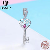 925 Silver Pink CZ Heart Charms Key Lock Beads Women Bracelet DIY