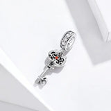 925 Silver Pink CZ Heart Charms Key Lock Beads Women Bracelet DIY