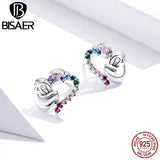 925 Silver Sloth Heart Stud Earrings Rainbow Zircon Women's Animal Earring