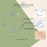 925 Silver Pink Heart Bracelet Double Layer Chain Link Women