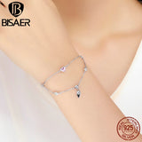 925 Silver Pink Heart Bracelet Double Layer Chain Link Women