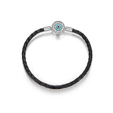 925 Silver Pink Rope Leather Bracelet CZ Clasp Silver Jewelry ECB114