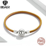 925 Silver Family Leather Bracelet Round Clasp DIY Jewelry