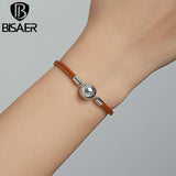 925 Silver Family Leather Bracelet Round Clasp DIY Jewelry