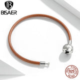925 Silver Family Leather Bracelet Round Clasp DIY Jewelry