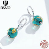 925 Silver Green Glaze Stud Earrings Platinum Plated Women Fine Jewelry