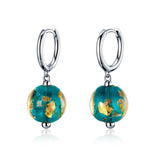925 Silver Green Glaze Stud Earrings Platinum Plated Women Fine Jewelry