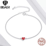 925 Sterling Silver Red Enamel Bracelet Adjustable Chain Link Wedding Jewelry