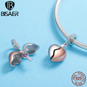 925 Silver Lock Key Heart Pendant Charms DIY Jewelry ECC844