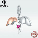 925 Silver Lock Key Heart Pendant Charms DIY Jewelry ECC844