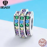 Rainbow Heart Radiant Spacer 925 Silver Charms Beads for Bracelets Necklaces