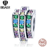 Rainbow Heart Radiant Spacer 925 Silver Charms Beads for Bracelets Necklaces