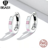 925 Silver Pink Check Ear Buckle for Women Party
