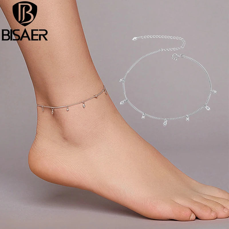 925 Silver Zircon Tassel Anklets for Women ECT018