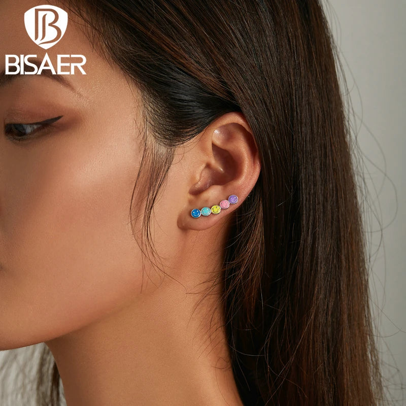 Colorful Smile Earrings 925 Sterling Silver Girl Jewelry