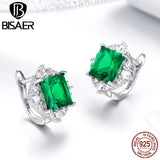 925 Sterling Silver Green Zircon Stud Earrings Women Jewelry