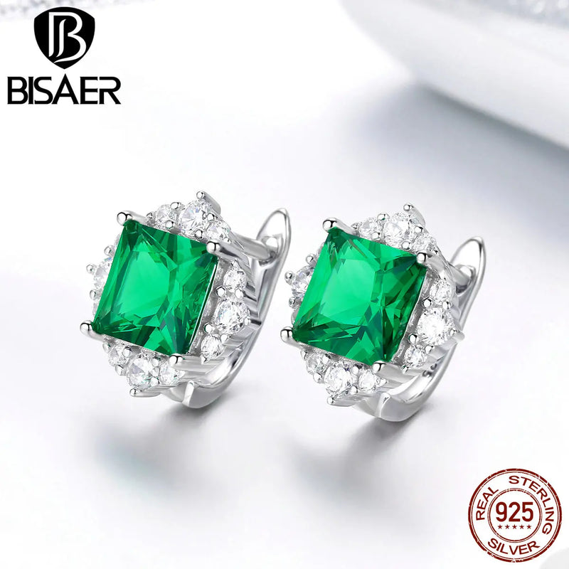 925 Sterling Silver Green Zircon Stud Earrings Women Jewelry