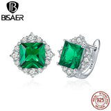 925 Sterling Silver Green Zircon Stud Earrings Women Jewelry