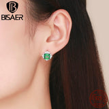 925 Sterling Silver Green Zircon Stud Earrings Women Jewelry