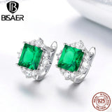 925 Sterling Silver Green Zircon Stud Earrings Women Jewelry