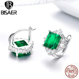 925 Sterling Silver Green Zircon Stud Earrings Women Jewelry