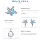 Starfish & Pearls Stud Earrings 925 Silver Zircon Earrings