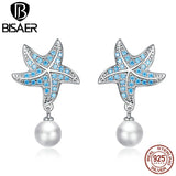 Starfish & Pearls Stud Earrings 925 Silver Zircon Earrings