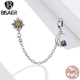 Sun & Moon Safety Chain Silver CZ Pendant Charms DIY Jewelry