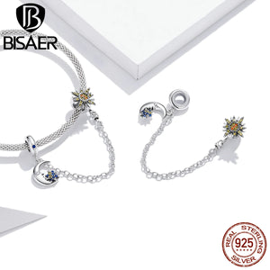 Sun & Moon Safety Chain Silver CZ Pendant Charms DIY Jewelry