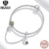 Sun & Moon Safety Chain Silver CZ Pendant Charms DIY Jewelry