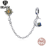 Sun & Moon Safety Chain Silver CZ Pendant Charms DIY Jewelry