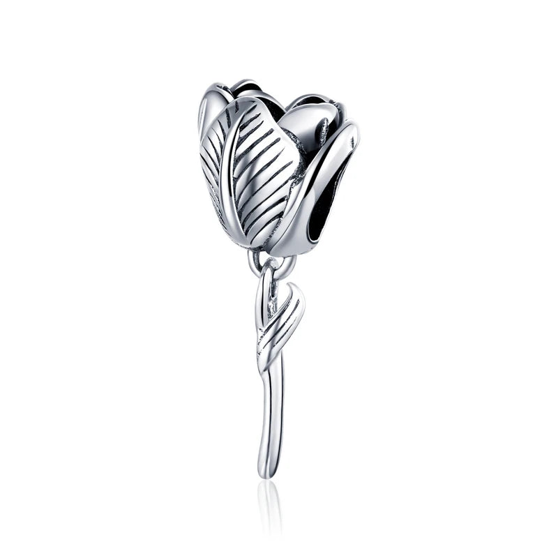 925 Sterling Silver Tulip Flower Charm Bead Pendant