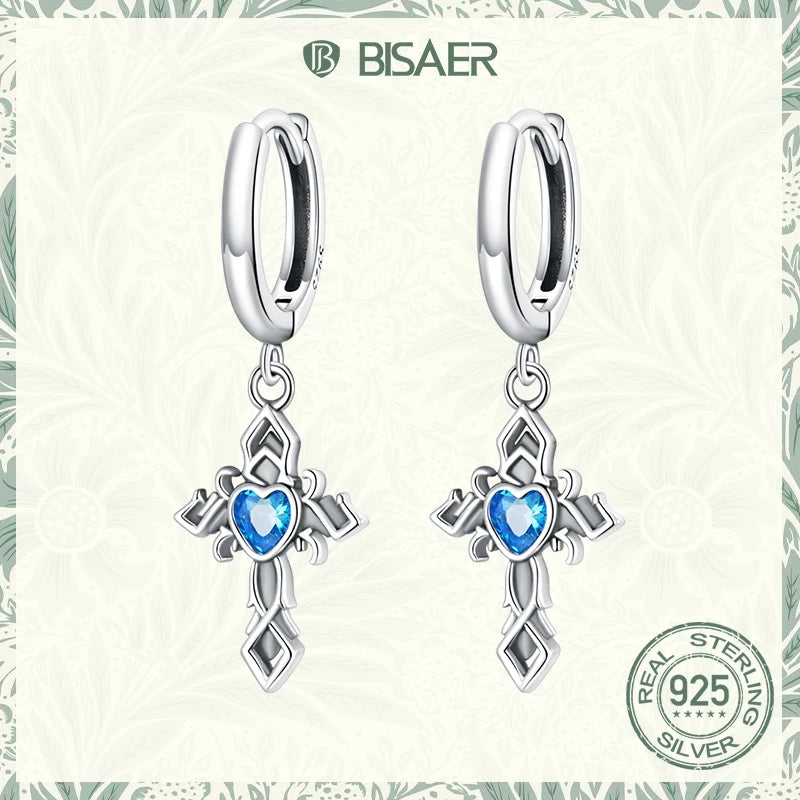 Vintage Cross Heart Zircon 925 Sterling Silver Earrings
