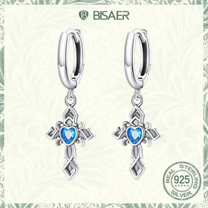Vintage Cross Heart Zircon 925 Sterling Silver Earrings
