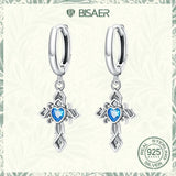 Vintage Cross Heart Zircon 925 Sterling Silver Earrings