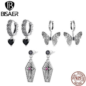 925 Silver Gothic Rose Butterfly Cross Earrings