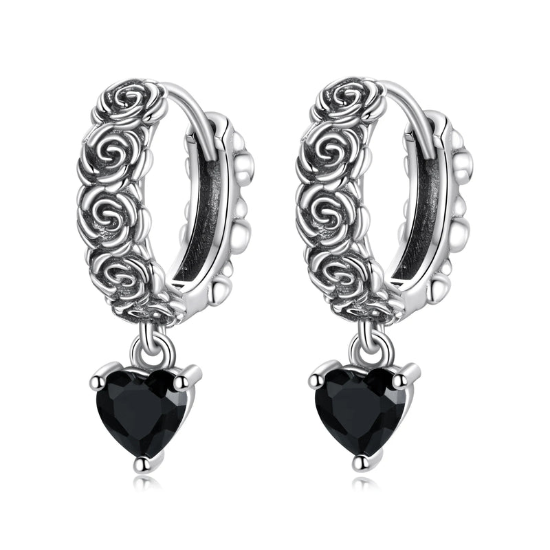 925 Silver Gothic Rose Butterfly Cross Earrings