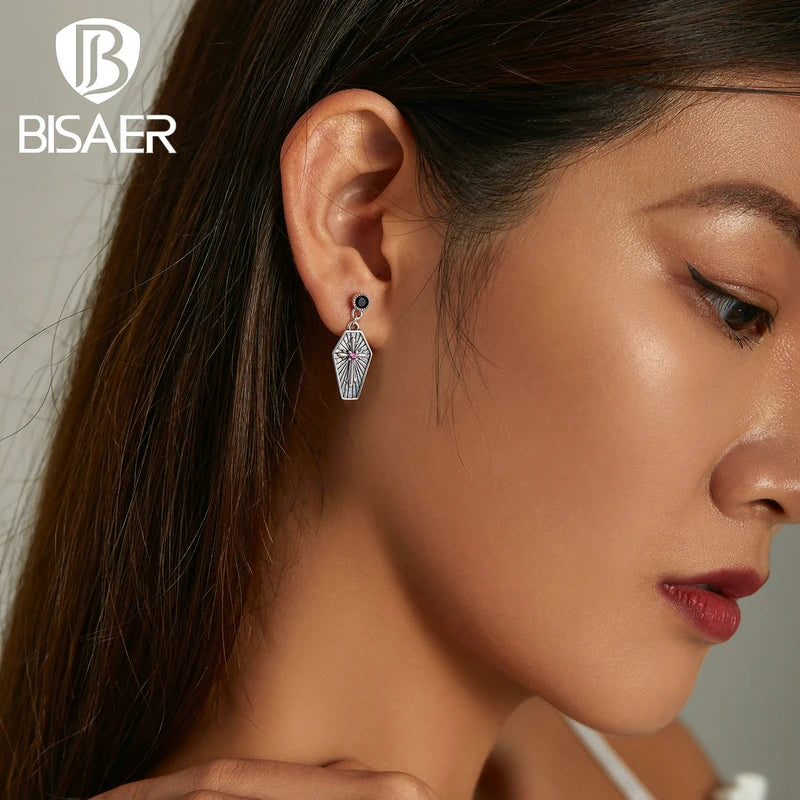 925 Silver Gothic Rose Butterfly Cross Earrings