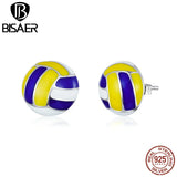 925 Silver Volleyball Stud Earrings Enamel Round Earrings