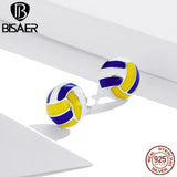 925 Silver Volleyball Stud Earrings Enamel Round Earrings