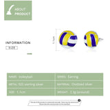 925 Silver Volleyball Stud Earrings Enamel Round Earrings